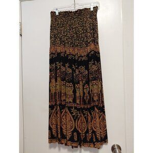 Studio Michelle Stuart Vintage Floral Print Boho Maxi Skirt Black Brown Large